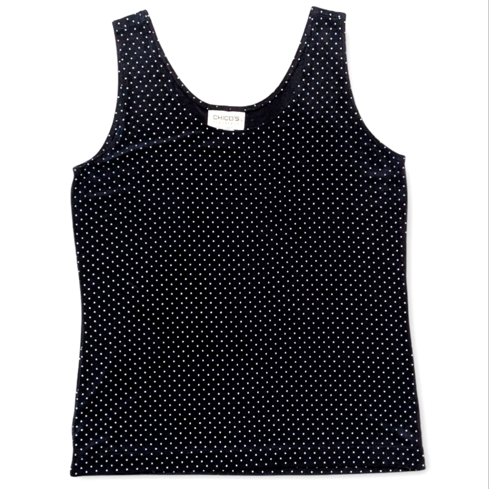 Chico's Dark Blue Black White Polka Dot Tank Top Size‎ 1 Sleeveless Blouse